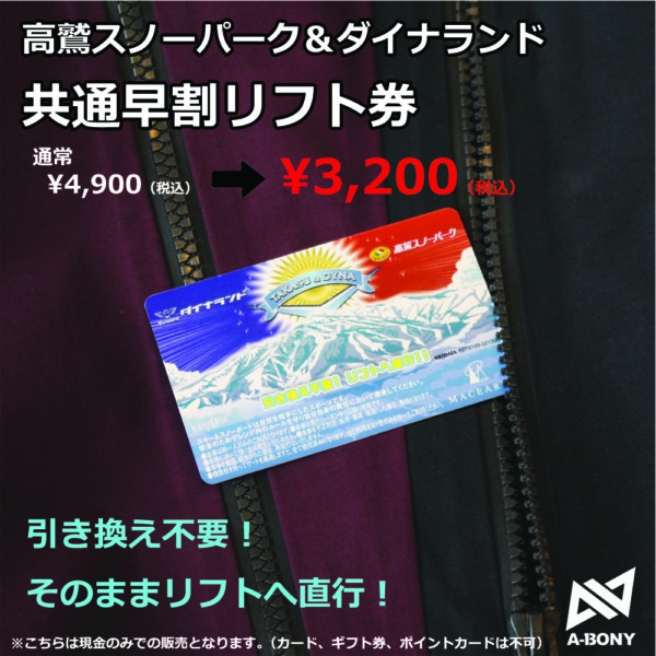 高鷲スノーパーク＆ダイナランド共通 リフト引換え券 大人一日3枚